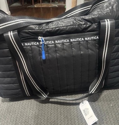 Nautica Black Nylon Solid Duffle Bag Outer Inner Pockets Travel Type CY1614N08
