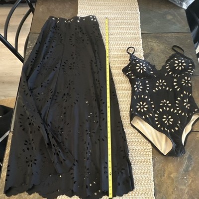 Fascinate Women's One Piece Swimsuit M Black Eyelet Spaghetti Strap 2pc