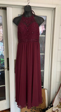 Wine Red Colored Morilee Halter Sequined Formal Gown Sz 16 Homecoming Prom