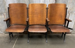 3 Vintage Wood Folding Theater Seats, Auditorium Seats, Entryway Bench, E27
