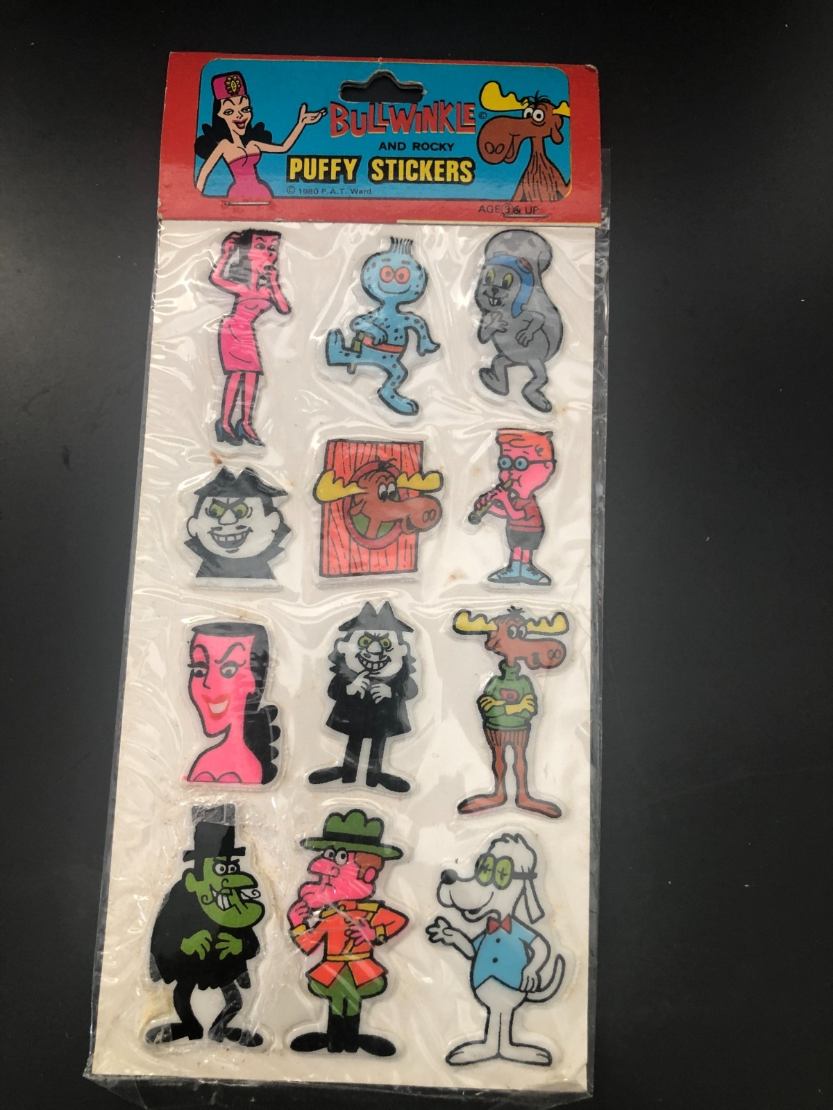 Vintage Jay Ward BULLWINKLE & ROCKY Puff Stickers in original packaging ...