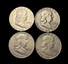 4 Franklin Half Dollars 90% Silver $2 Face Value Silver Bullion Lot
