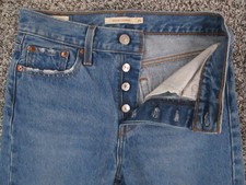 Levi's Wedgie Straight Jeans Womens 25x27 Blue High Rise Button Fly Distressed