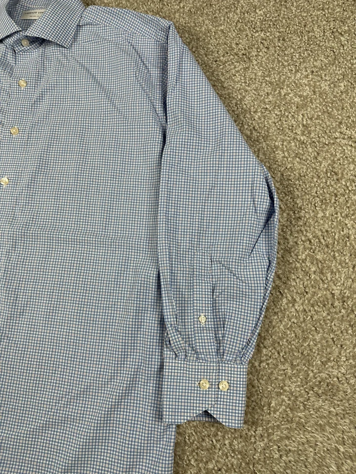 Lorenzo Uomo Shirt Mens 16.5 32/33 Blue Plaid Button Up Dress Liam Fit Cotton - Image 3 of 4