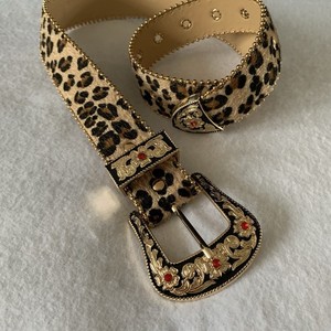VTG Guess Leather Calf Hair Cheetah Print Belt Womens Large 90s Y2K Statement GUESS Women main image 4