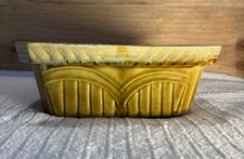 Vtg California Pottery USA Dripwear Gold Green Ribbed Drip Glaze Planter Dish