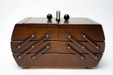 Vintage Wooden Accordion Sewing Box Fold Out Storage Chest No Legs