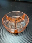 vintage pink depression glass divided candy dish
