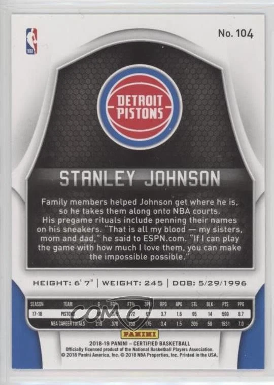 2018-19 Certified Stanley Johnson #104 - Image 2 of 2