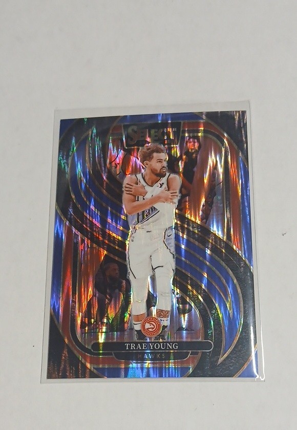 2024-25 Panini Select - Premier Level Trae Young #123 Blue Tectonic Prizm 28/99
