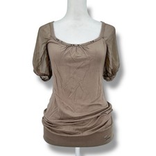 Guess LA Taupe Cutout Tunic Top S Mesh Sheer Sleeve Studded Y2K Coquette Glam