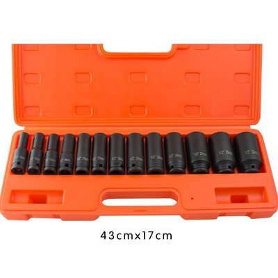 13Piece Deep Impact Socket Set Metric 1032mm 12Inch Drive Red Case DIY Garage