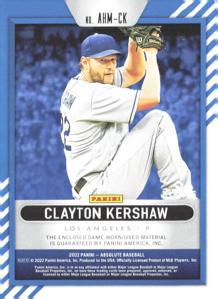 2022 Panini Absolute Clayton Kershaw #AHM-CK Patch #'d/199 - Image 2 of 2