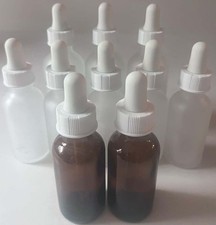 7 - 2 oz.  3 - 4 oz. Clear and Amber Reusable Dropper Bottles
