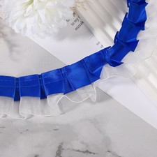 10 Yards 2-Layer Satin Ruffle Trim Lace Ribbon, Deep Blue