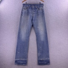Vintage Levis 501 Button Fly Straight Leg Jeans Light Wash Distressed Mens 33x34