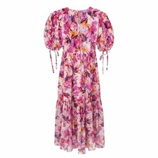 NEW Ulla Johnson Collage Dress Women 4 Azalea Tiered Cotton Silk Midi SOLD OUT!