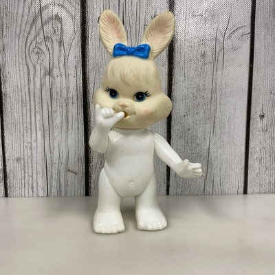 Vtg Easter Unlimited White Jointed Bunny Rabbit Kitschy 7  Hong Kong - Read