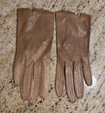 Vintage Size S 6 Brown Leather Short Gloves Scallop Edge Faded