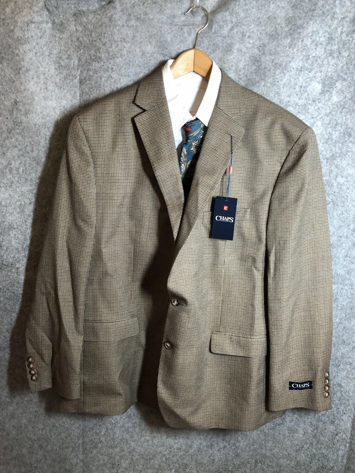 Chaps Blazer Para Hombres 48R Marrón Azul Pata de Gallo Cosby Abrigo Deportivo Chaqueta 2 Botones Foto 3 de 4