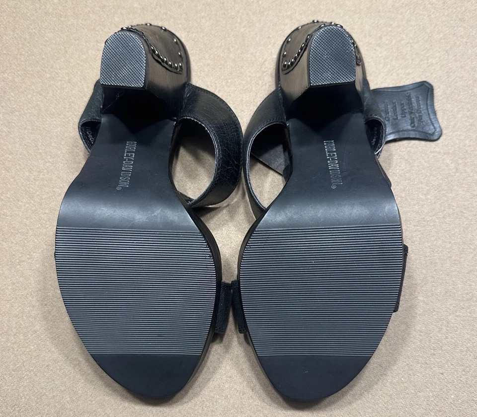 Harley-Davidson Black Leather Studded Slide Heels Women’s Sz 8 New! - Image 4 of 4