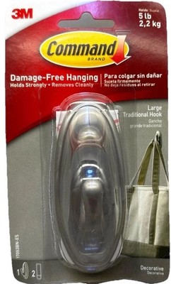 3M Command Decorative Large Traditional Hooks, 1 Hook and 2 Strips, 5 Lb Hold