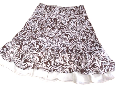 Allison Taylor Brown Ivory Patterned Lined Pull-On Skirt Size SM Double Hem - Image 1 of 4