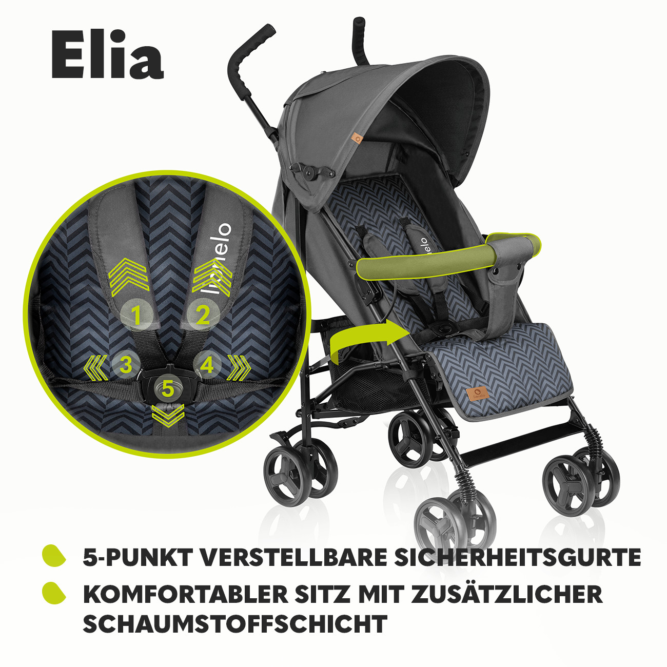 Elia Buggy passeggino pieghevole fino a 15 kg zanzariera cestello foto 3