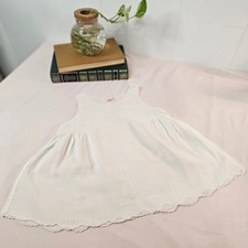 Vintage Jo-Ray Hand Made White Cotton Embroidered Baby Dress 1 YR Scalloped Hem