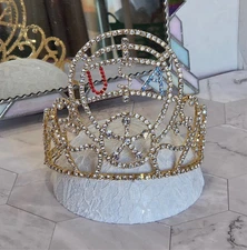 Vintage Large Rhinestone Metal Tiara Crown America’s Theme Pageant Celebration