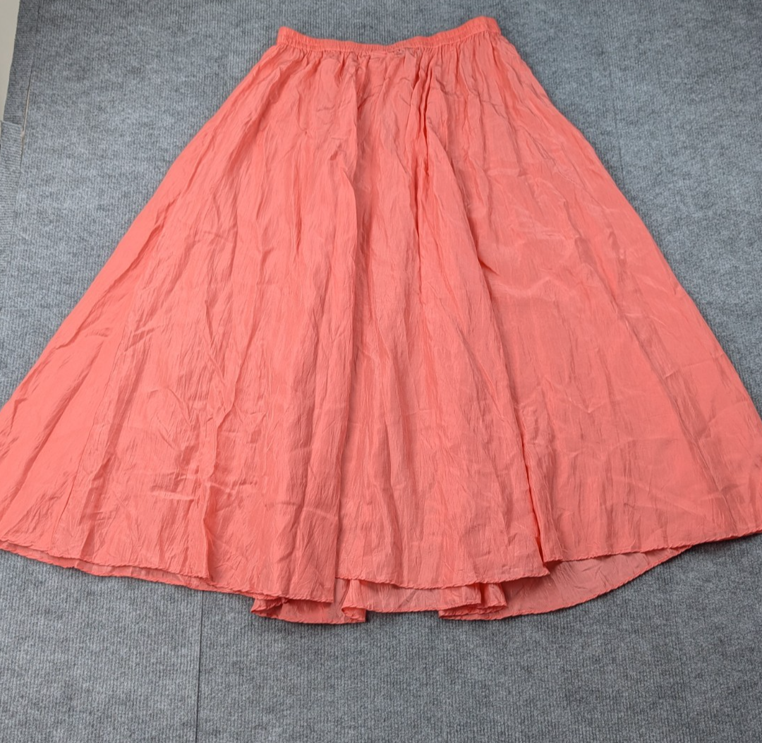Vintage Silk Midi Skirt Womens Large Pink Coral Lightweight Layering Cottage 90s
