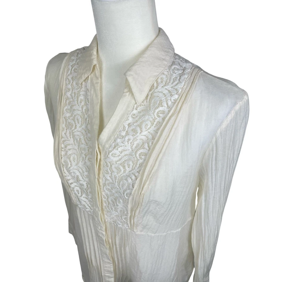 Top túnica Coldwater Creek seda lana encaje botón delantero cabaña boho marfil mediano Foto 4 de 4