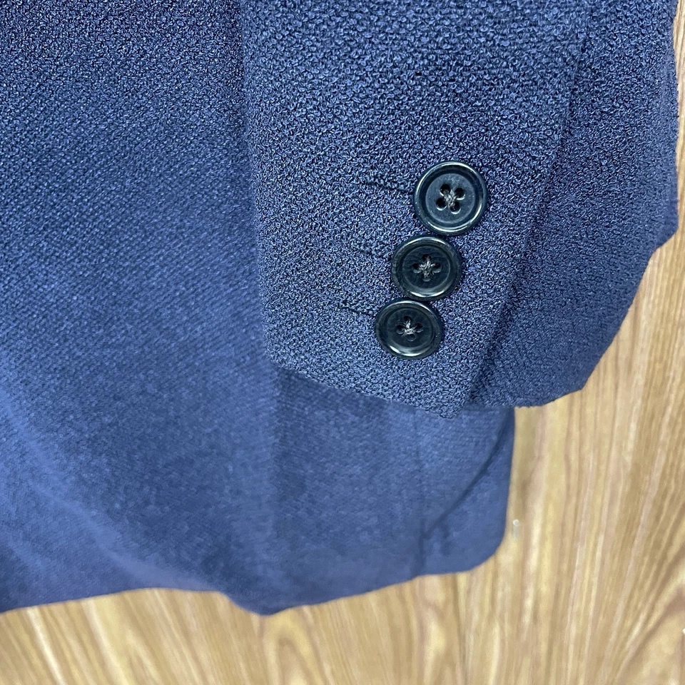 Jhane Barnes Италии сделано спортивное пальто мужской 46L синий твердый текстурированный Tencel полиэстер - Изображение 3 из 4