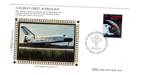 1985 CANADA - CANADA'S 1st ASTRONAUT - BENHAM SILK FDC FROM COLLECTION C42