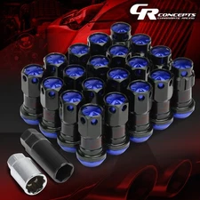 BLUE CLOSE-END M12X1.25 22MMx45MM 16 LUG+4 LOCK NUTS+KEY FOR CONICAL SEAT WHEEL