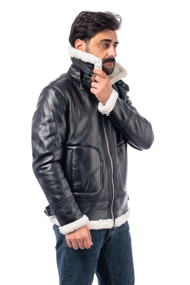 Montone Uomo Imbottito Con Pelliccia Giubbotto Invernale Casual Giubbino VEQUE - Immagine 3 di 4