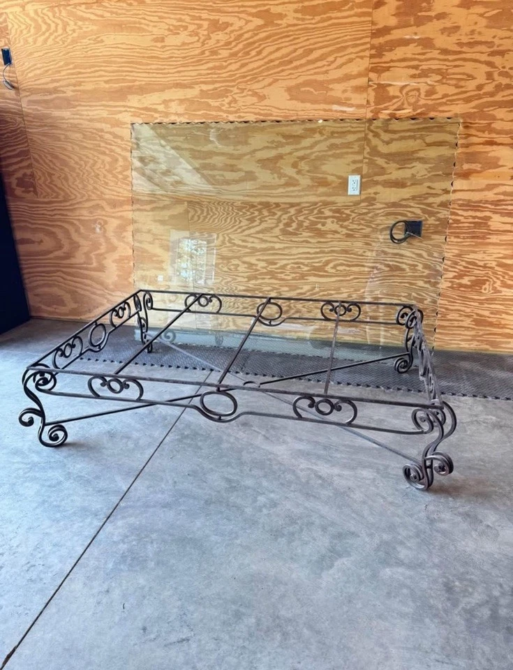 4ft X 6ft Custom Made Wrought Iron Rustic Coffee Table w/ Beveled Scallop Glass - Image 2 of 4