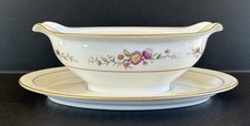 Noritake Asian Song 7151 Gravy Boat With Underplate Pink Flowers