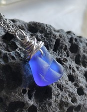 Blue Textured Sea Glass Necklace Hawaii Surf Wife Sister Mother Auntie Friend