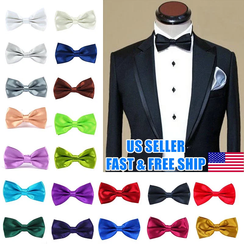 Mens Bowtie PreTied Adjustable Necktie Solid Color Formal Wedding Party Tuxedo - Image 2 of 4