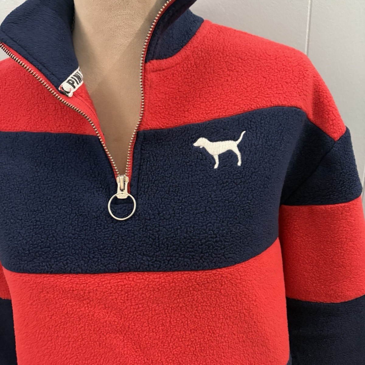 PINK Victorias Secret Polar Fleece Pullover Rugby Color Block
