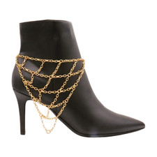 Women Gold Metal Chain Bling Boot Bracelet Anklet Shoe Triangle Charm Side Back