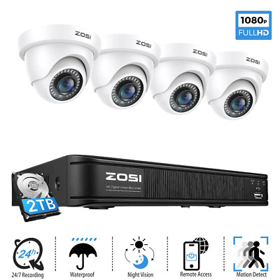 ZOSI 5MP Lite 8CH Wired DVR CCTV Security Camera System 24/7 Record IP66 2TB HDD