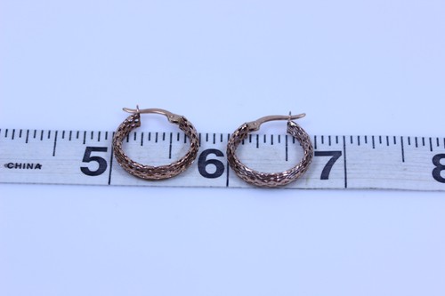 Beautiful 8K Rose Gold Medium Punched Hoop Earrings 0.75"- 13528 - Picture 6 of 6