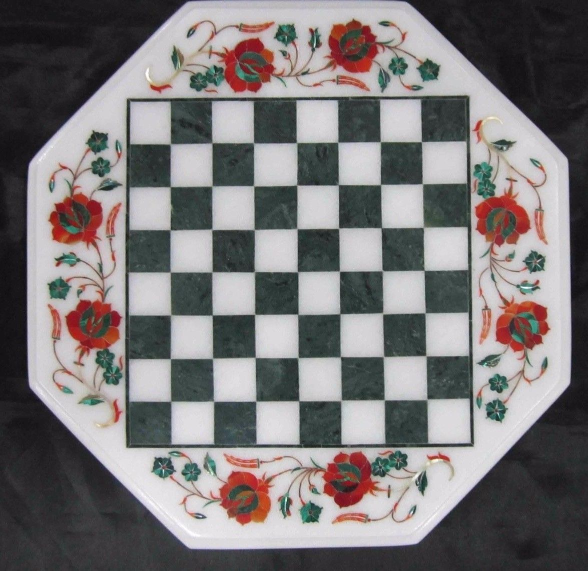 Mesa de centro de juego de ajedrez de mármol de 12" Pietra Dura floral obra de arte decoración del hogar