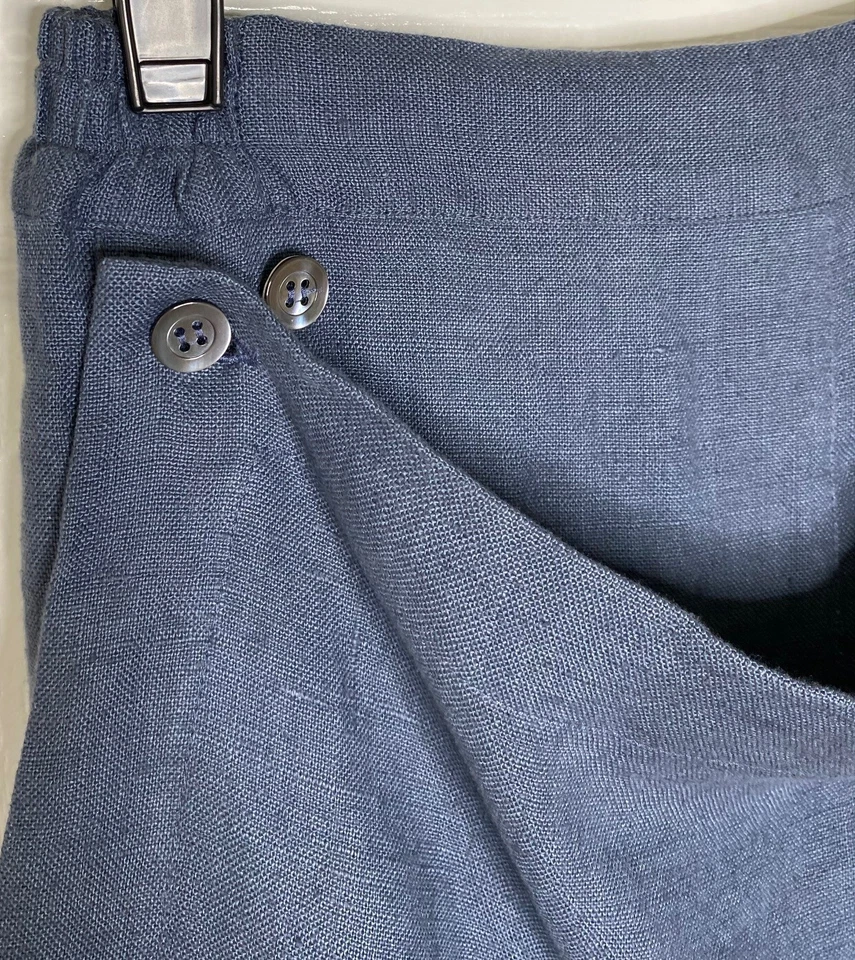 Eskandar Neiman Marcus Denim Blue Linen Faux Wrap Midi Skirt 0 = 6/8 = S/M NEW💙 - Image 4 of 4