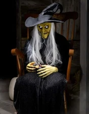 ANIMATED SITTING WITCH CANDY GREETER HALLOWEEN PROP