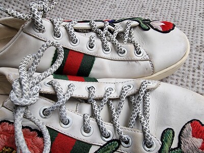 Gucci Ace Web Floral Embroidered White Leather Sneakers 39 G | eBay