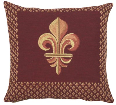 Throw Pillow Cover - Framed Fleur de Lys Red - Tapestry Cushion 19x19 in New