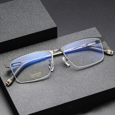 Men Women Square Eyeglass Frame Half Frame Metal Ultra Light Spectacles
